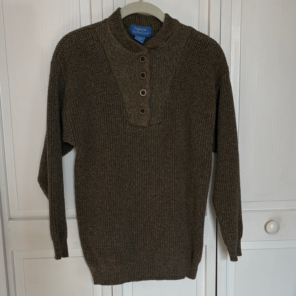 Natural Reflections Men's Olive-Brown Henley Crewneck Sweater